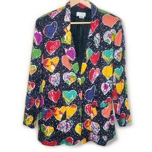 Sandy Starkman Art-to-Wear Vintage Beaded Hearts Jacket Blazer Women Medium
